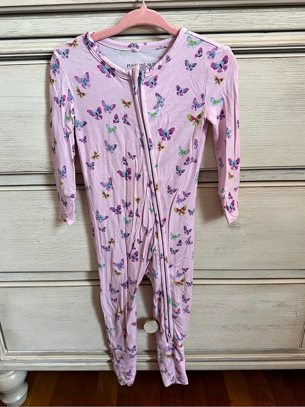 Posh Peanut Butterfly Footie Ruffled Zippered One-Piece Pink & Purple